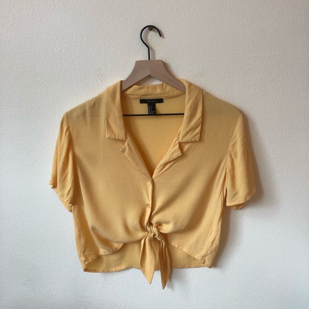 Cropped Yellow Tie Blouse
